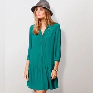 Anthropologie Maeve Pintucked Crepe Tunic Galina Dress in Kelly Green Size XS
